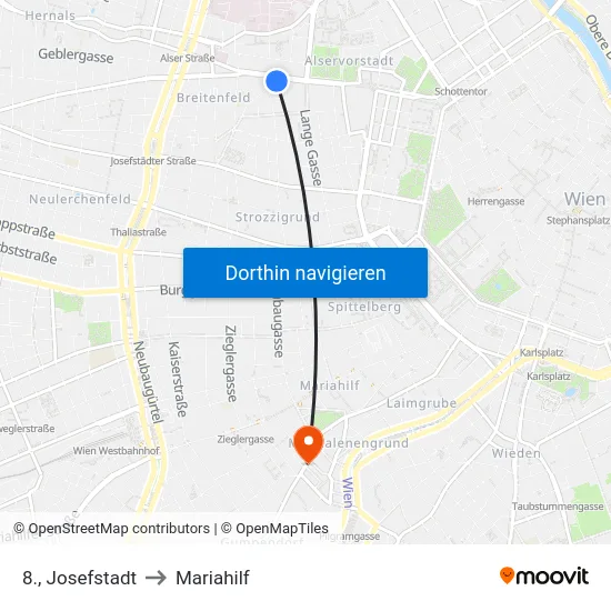 8., Josefstadt to Mariahilf map