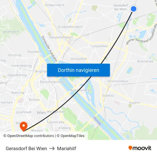 Gerasdorf Bei Wien to Mariahilf map