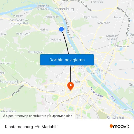 Klosterneuburg to Mariahilf map