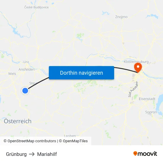 Grünburg to Mariahilf map