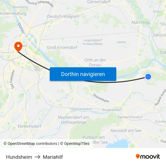 Hundsheim to Mariahilf map