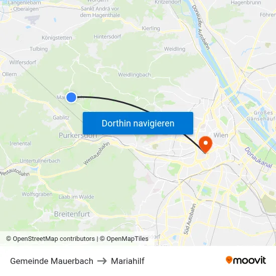 Gemeinde Mauerbach to Mariahilf map