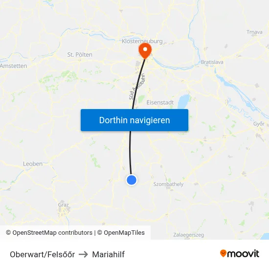 Oberwart/Felsőőr to Mariahilf map