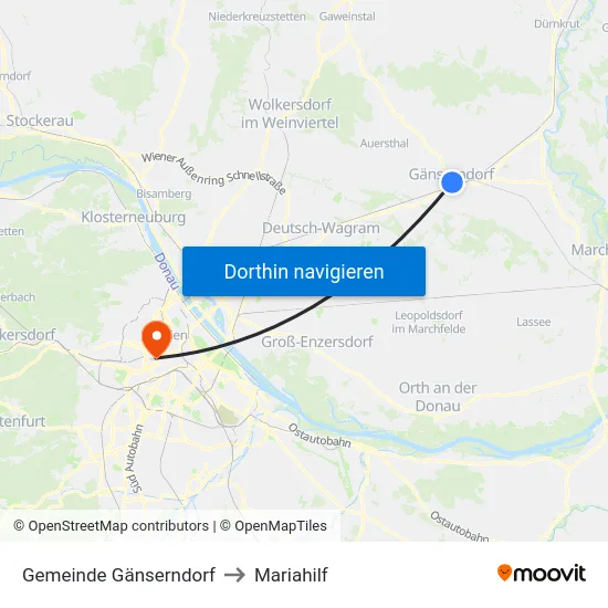 Gemeinde Gänserndorf to Mariahilf map