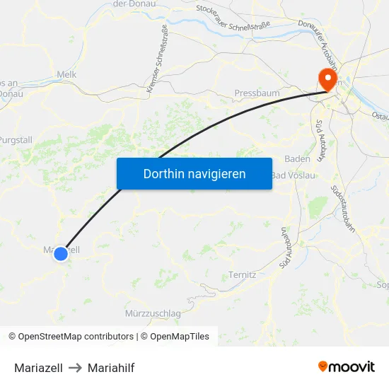 Mariazell to Mariahilf map