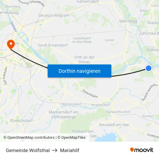 Gemeinde Wolfsthal to Mariahilf map