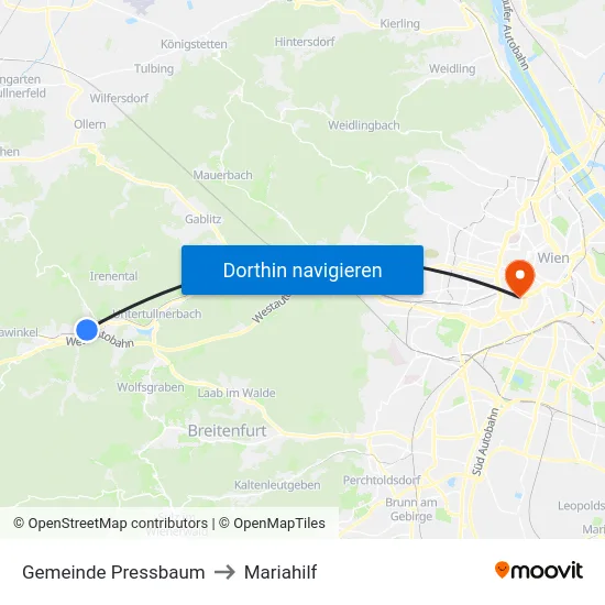 Gemeinde Pressbaum to Mariahilf map