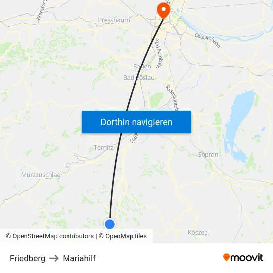 Friedberg to Mariahilf map