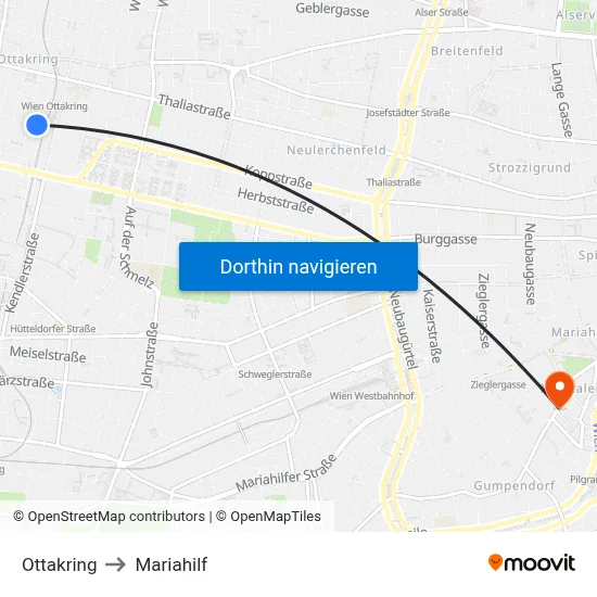 Ottakring to Mariahilf map