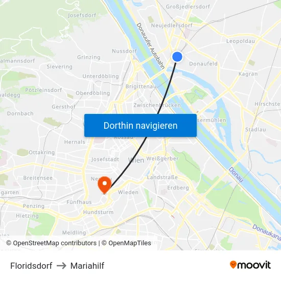 Floridsdorf to Mariahilf map