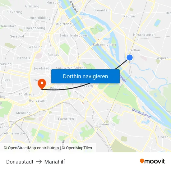 Donaustadt to Mariahilf map