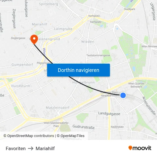 Favoriten to Mariahilf map