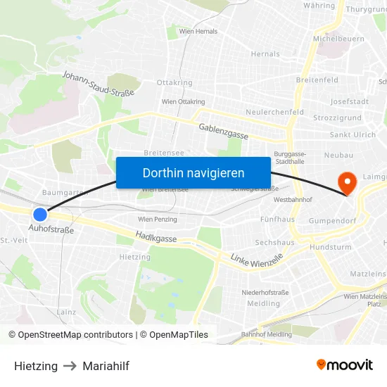 Hietzing to Mariahilf map
