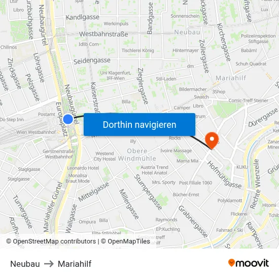 Neubau to Mariahilf map