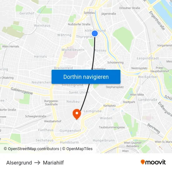 Alsergrund to Mariahilf map