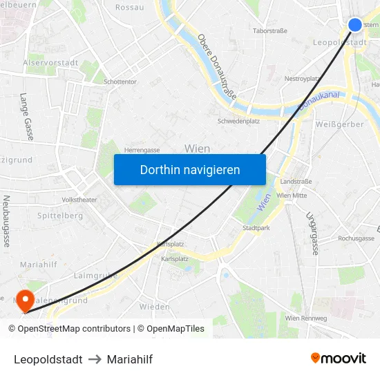 Leopoldstadt to Mariahilf map