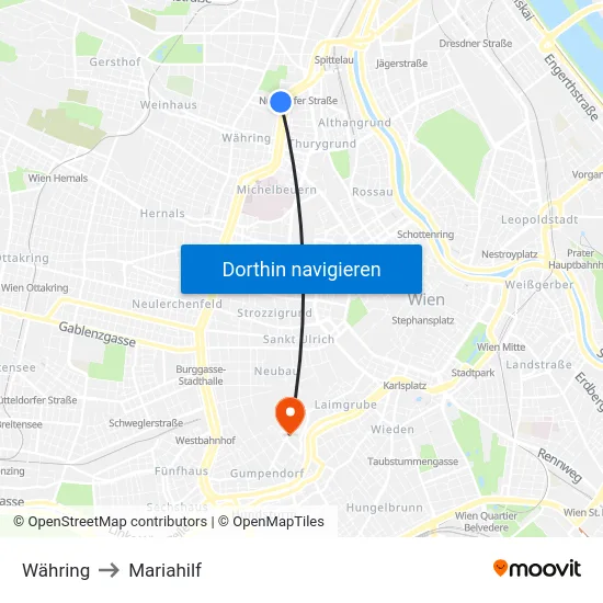 Währing to Mariahilf map