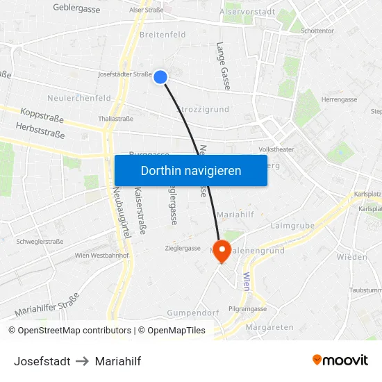 Josefstadt to Mariahilf map