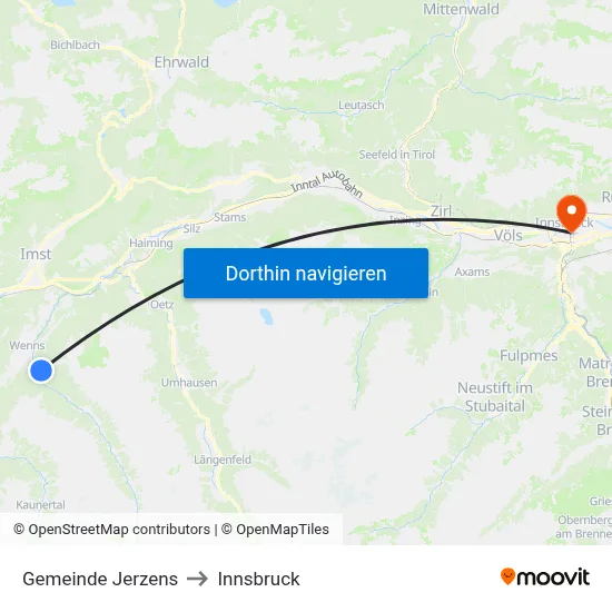 Gemeinde Jerzens to Innsbruck map