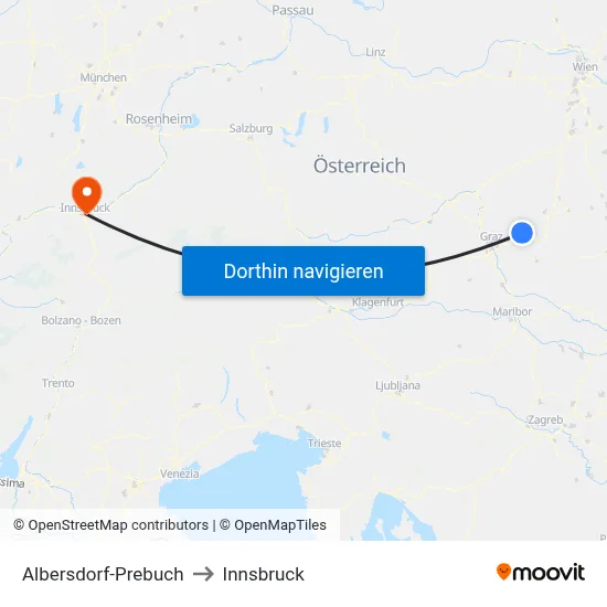 Albersdorf-Prebuch to Innsbruck map