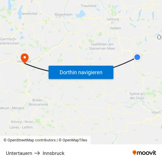 Untertauern to Innsbruck map