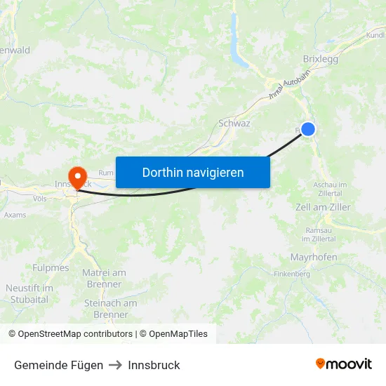 Gemeinde Fügen to Innsbruck map