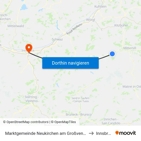 Marktgemeinde Neukirchen am Großvenediger to Innsbruck map