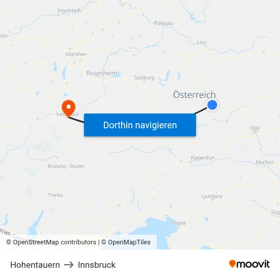 Hohentauern to Innsbruck map