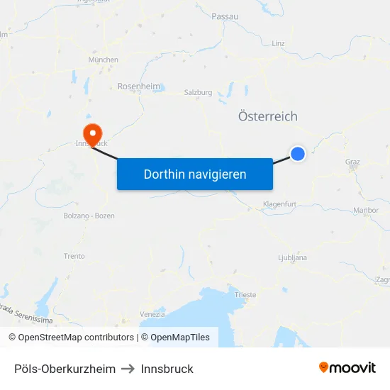 Pöls-Oberkurzheim to Innsbruck map