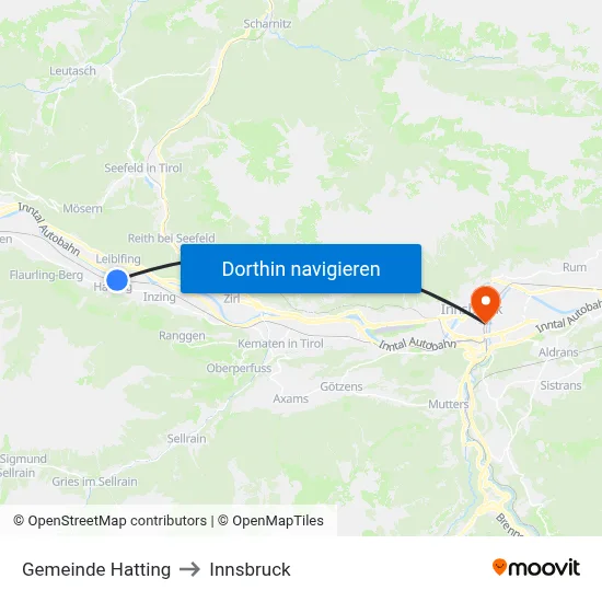 Gemeinde Hatting to Innsbruck map