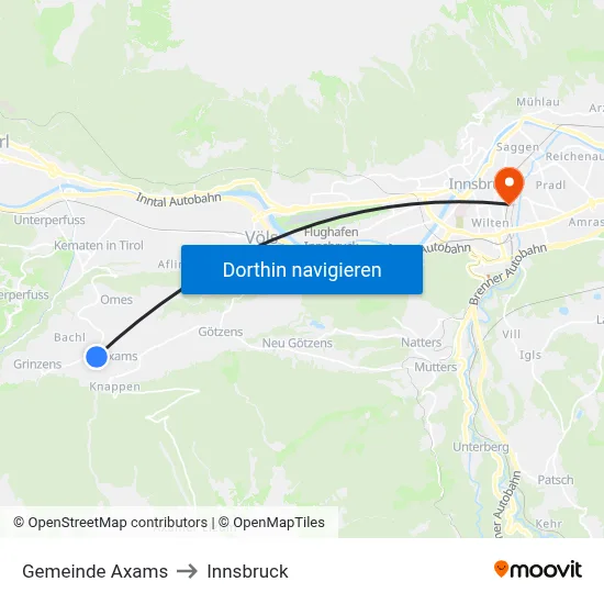 Gemeinde Axams to Innsbruck map