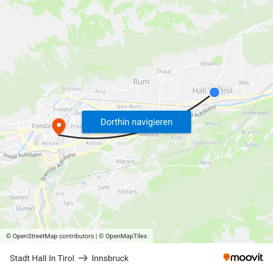 Stadt Hall In Tirol to Innsbruck map