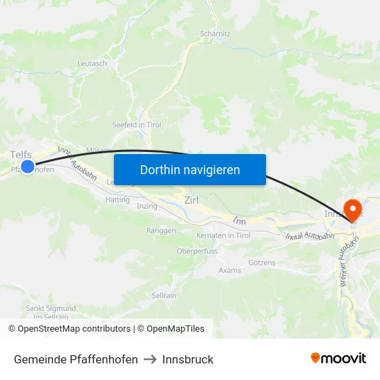 Gemeinde Pfaffenhofen to Innsbruck map