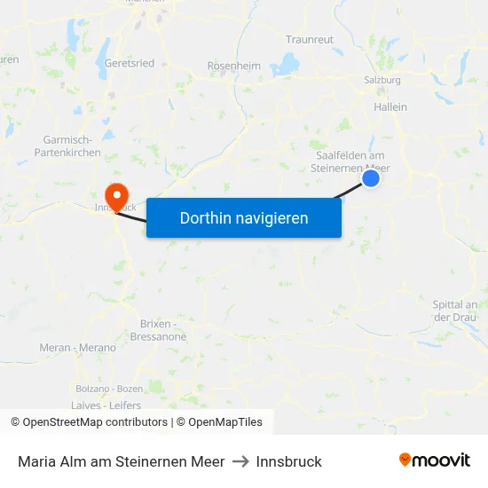 Maria Alm am Steinernen Meer to Innsbruck map