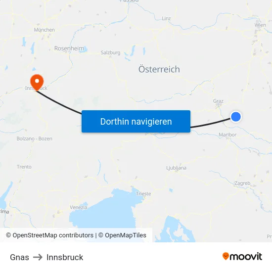 Gnas to Innsbruck map