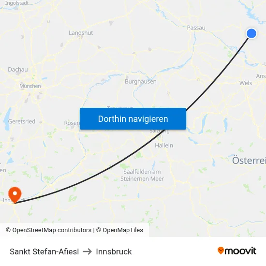 Sankt Stefan-Afiesl to Innsbruck map