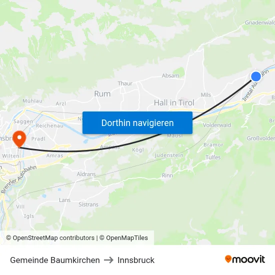 Gemeinde Baumkirchen to Innsbruck map