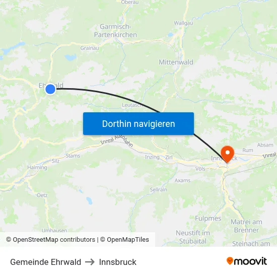 Gemeinde Ehrwald to Innsbruck map