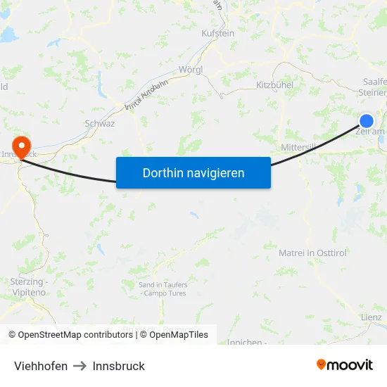 Viehhofen to Innsbruck map