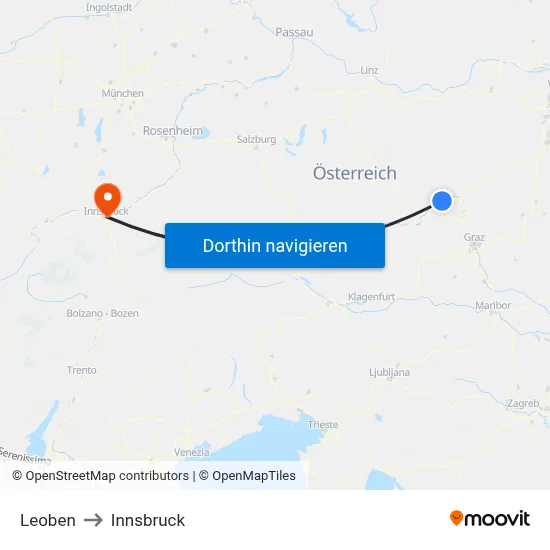 Leoben to Innsbruck map