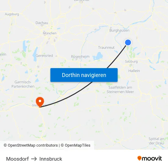 Moosdorf to Innsbruck map
