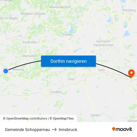 Gemeinde Schoppernau to Innsbruck map