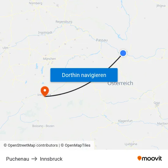 Puchenau to Innsbruck map