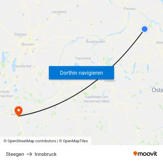 Steegen to Innsbruck map
