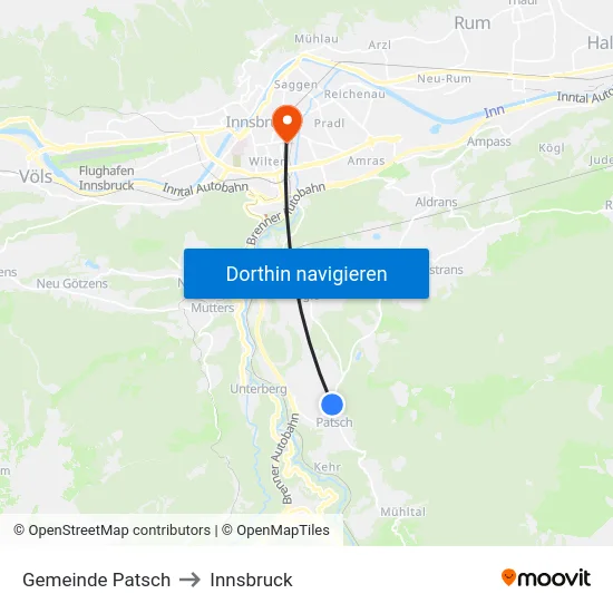Gemeinde Patsch to Innsbruck map