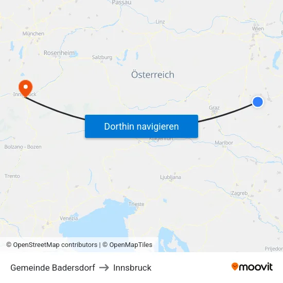 Gemeinde Badersdorf to Innsbruck map
