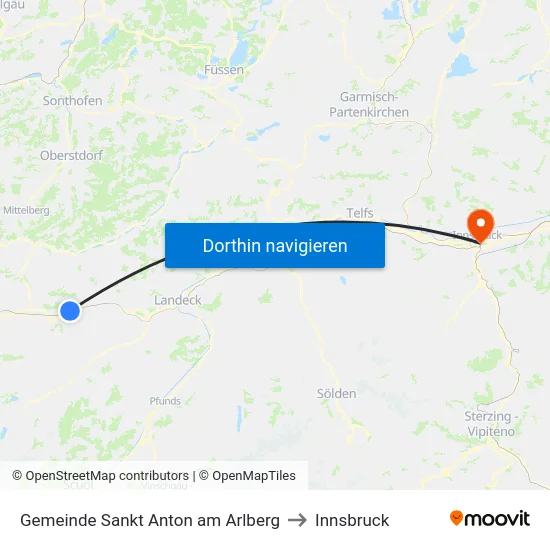 Gemeinde Sankt Anton am Arlberg to Innsbruck map