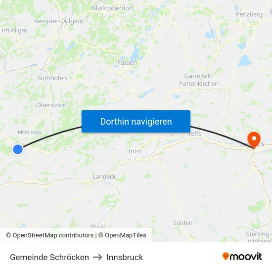 Gemeinde Schröcken to Innsbruck map