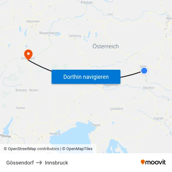 Gössendorf to Innsbruck map