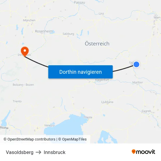 Vasoldsberg to Innsbruck map